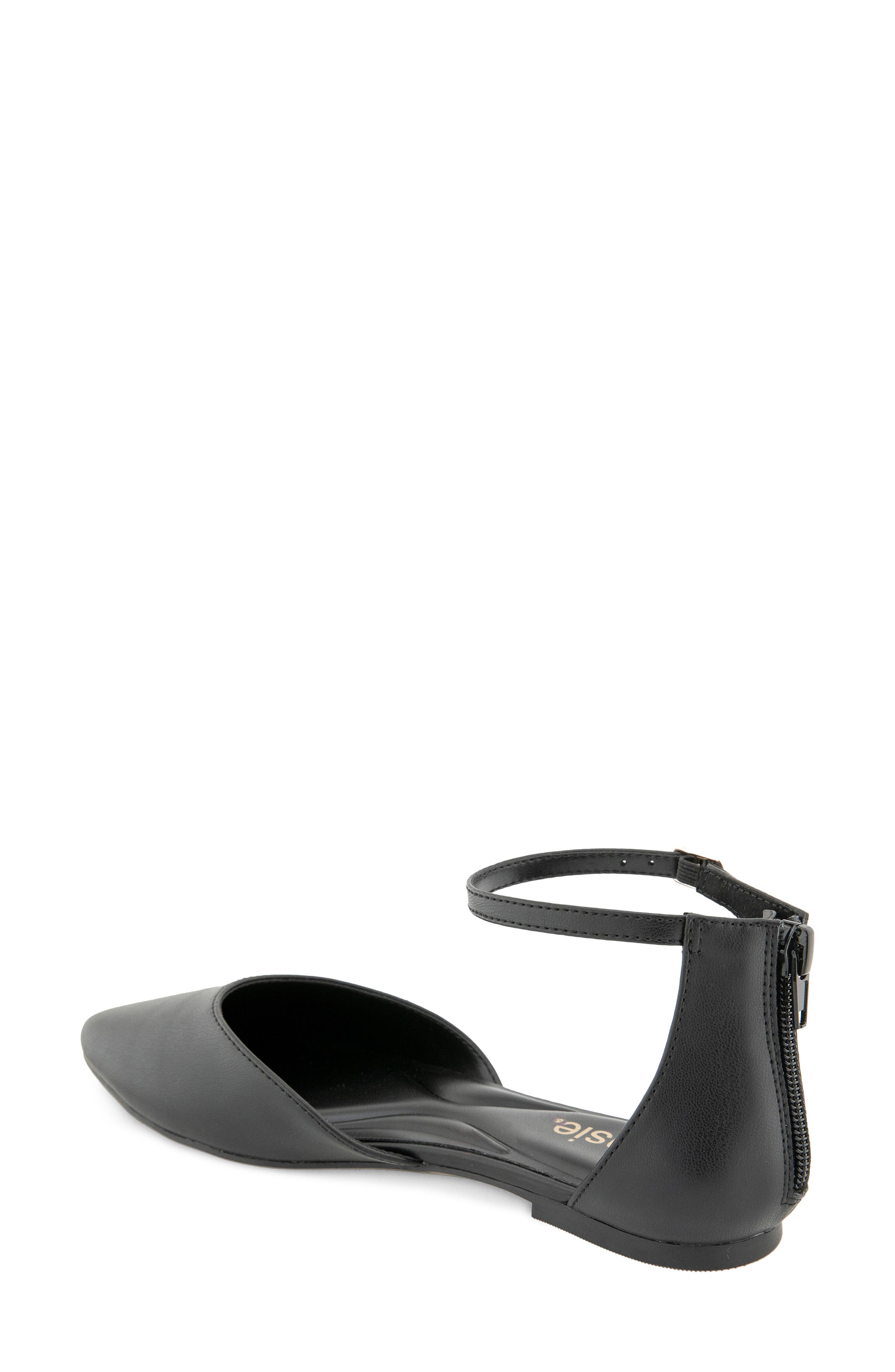 Gaeta Ankle Strap Pointed Toe Flat, Alternate, color, BLACK