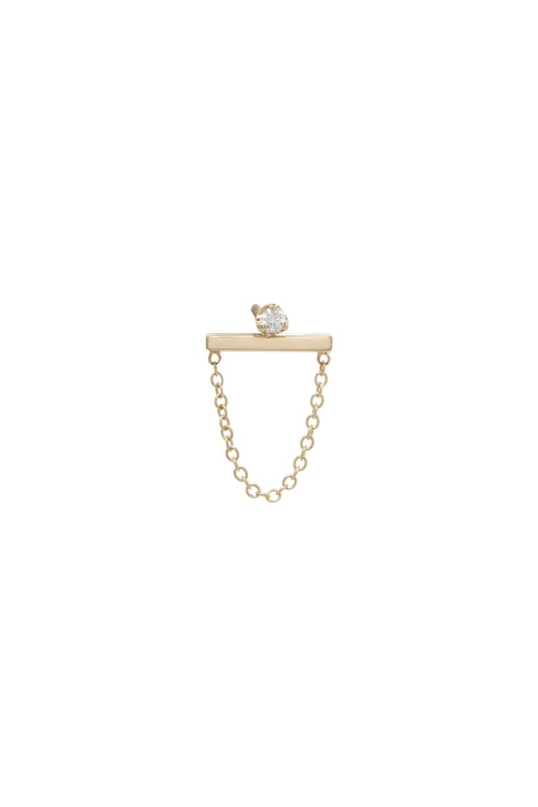 Single Diamond Bar & Chain Earring, Main, color, YELLOW GOLD/ DIAMOND