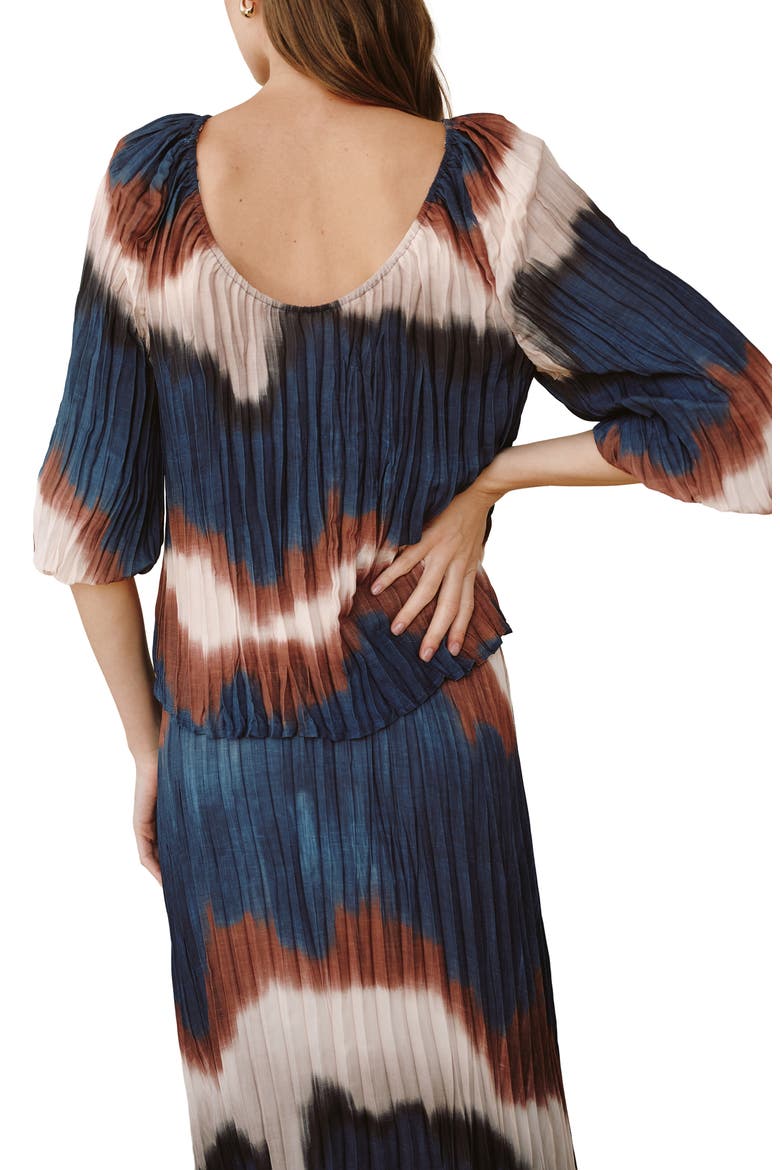 Pleated Bubble Sleeve Top, Alternate, color, MIDNIGHT TIDES PRINT