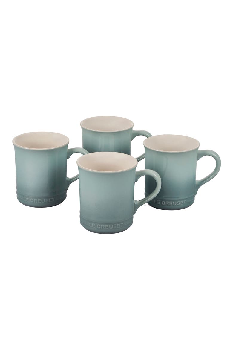 Set of Four 14-Ounce Stoneware Mugs, Main, color, SEA SALT