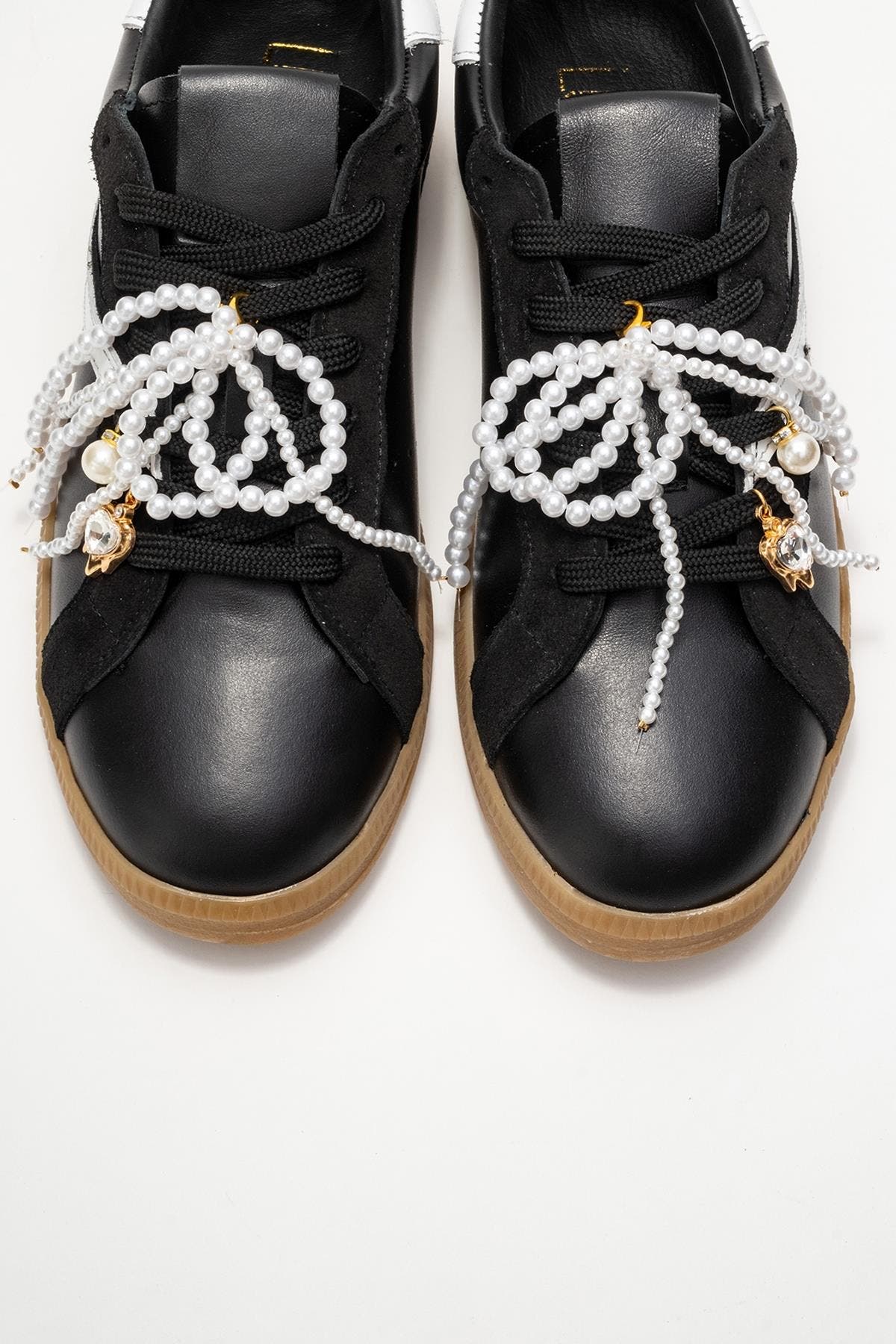 Forever 
Always Shoes Taren Leather Pearl Buckle Sneakers, Alternate, color, Black Leather