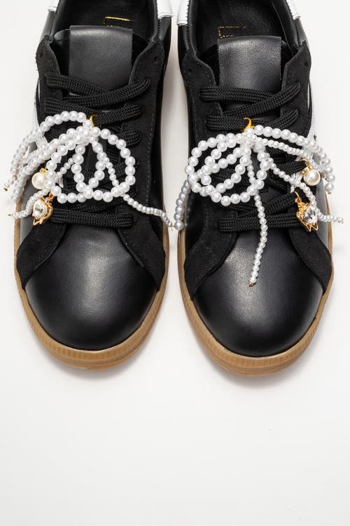 Forever & Always Shoes Taren Leather Pearl Buckle Sneakers In Black