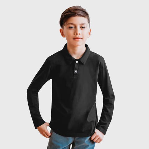 100% Cotton Knit Jersey 2-Button Long Sleeve Polo (Toddler, Little Kid, Big Kid)
