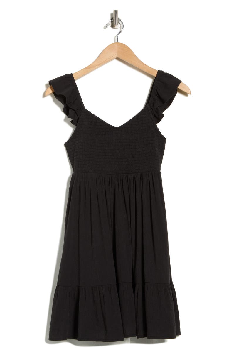 Abound Smocked Flutter Sleeve Minidress, Alternate, color, Black