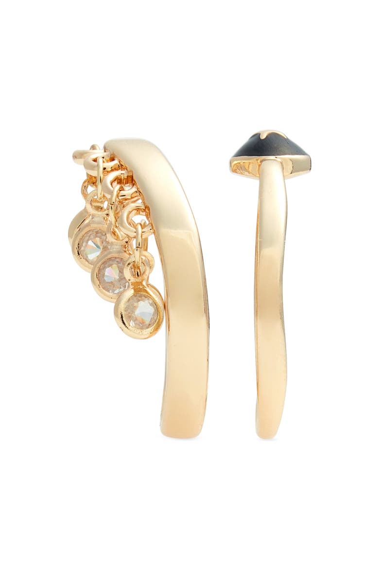 Set of 2 Crystal Enamel Rings, Alternate, color, CLEAR- BLACK- GOLD