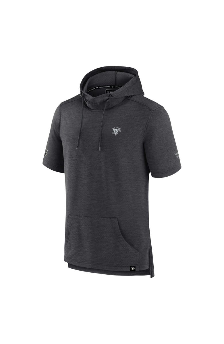FANATICS Men's Fanatics Branded Heather Charcoal Pittsburgh Penguins Authentic Pro Short Sleeve Pullover Hoodie, Alternate, color, Heather Charcoal