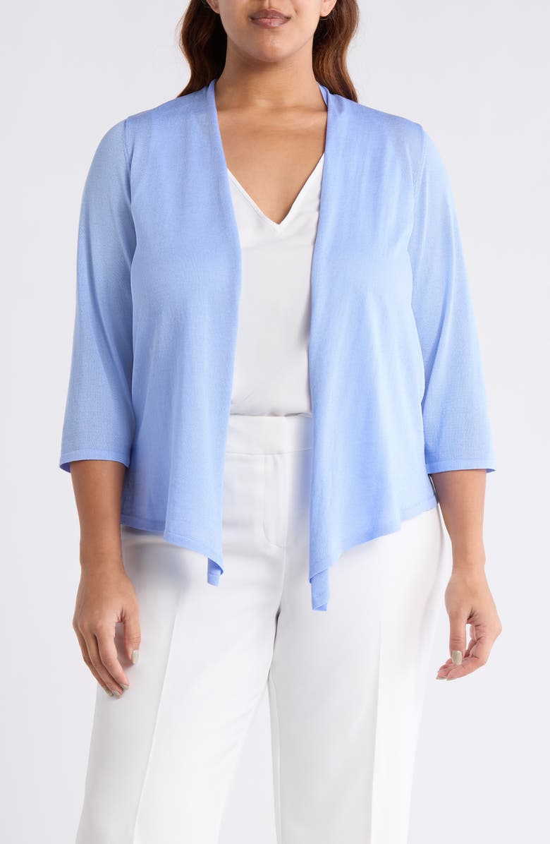 KASPER Self Edge Open Front Cardigan, Main, color, Paris Bleu