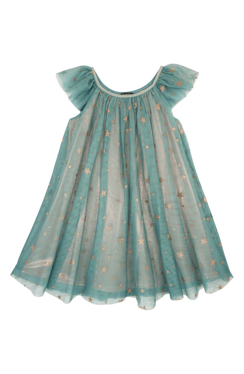 Zunie Kids' Glitter Star Float Dress, Main, color, Teal/ Gold