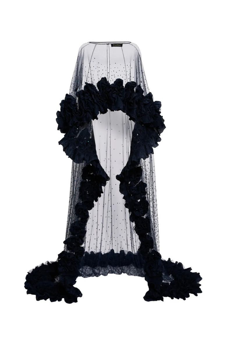 Jenny Packham Petal Bloom Ruffle-Detailed Maxi Dress, Main, color, Blackthorne Blue