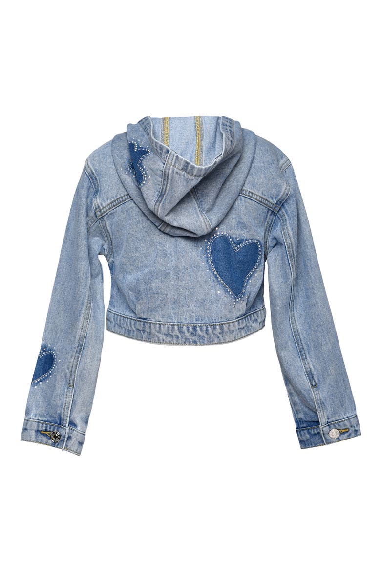 Kids' Heart Hooded Denim Jacket, Alternate, color, STONEWASH