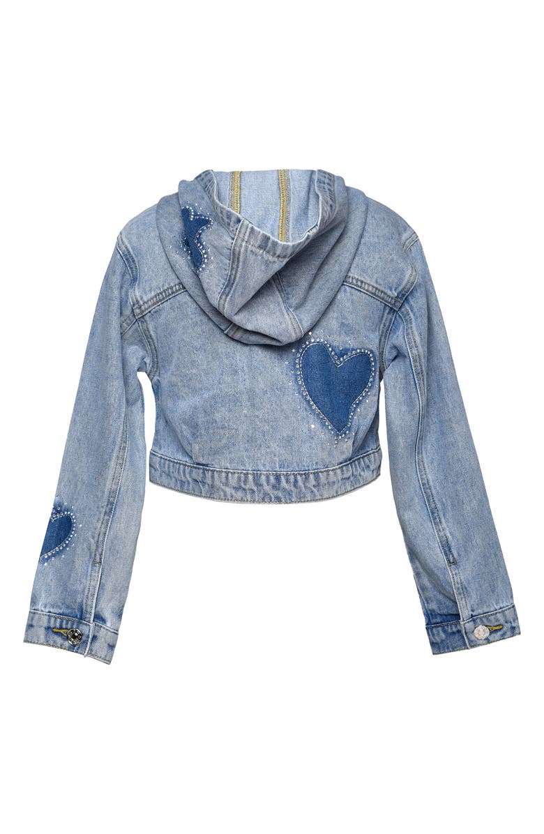Hannah Banana Kids' Heart Hooded Denim Jacket, Alternate, color, Stonewash
