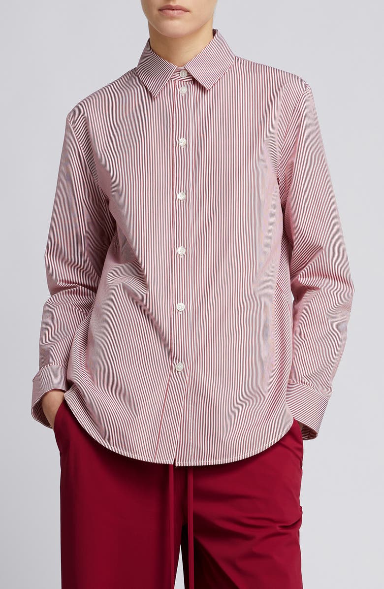 MM by Max Mara Panfilo Stripe Button-Up Shirt, Main, color, Dark Red