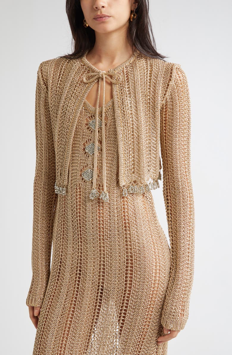 Rabanne Crochet Crop Cardigan, Alternate, color, Light Gold