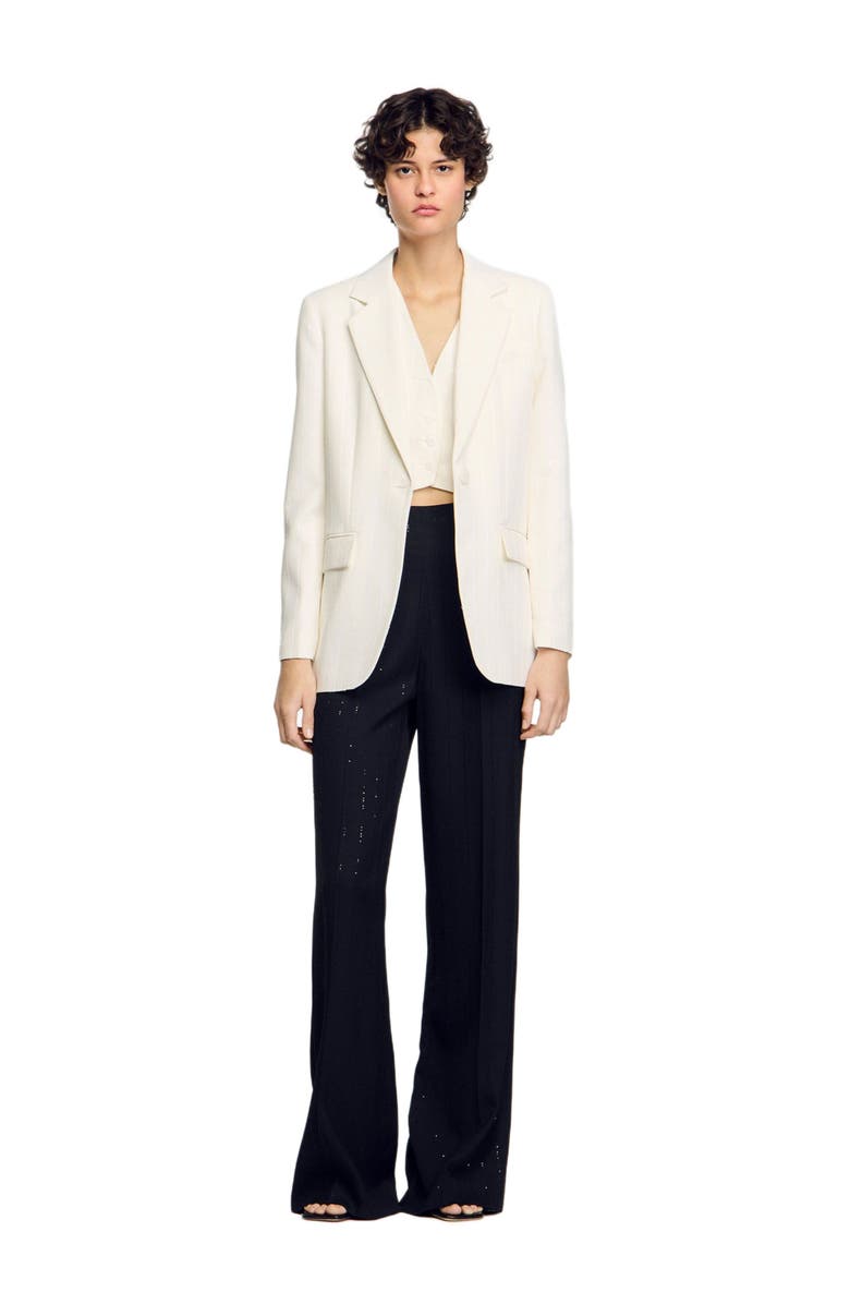 SANDRO Sequinned suit jacket, Alternate, color, Ecru