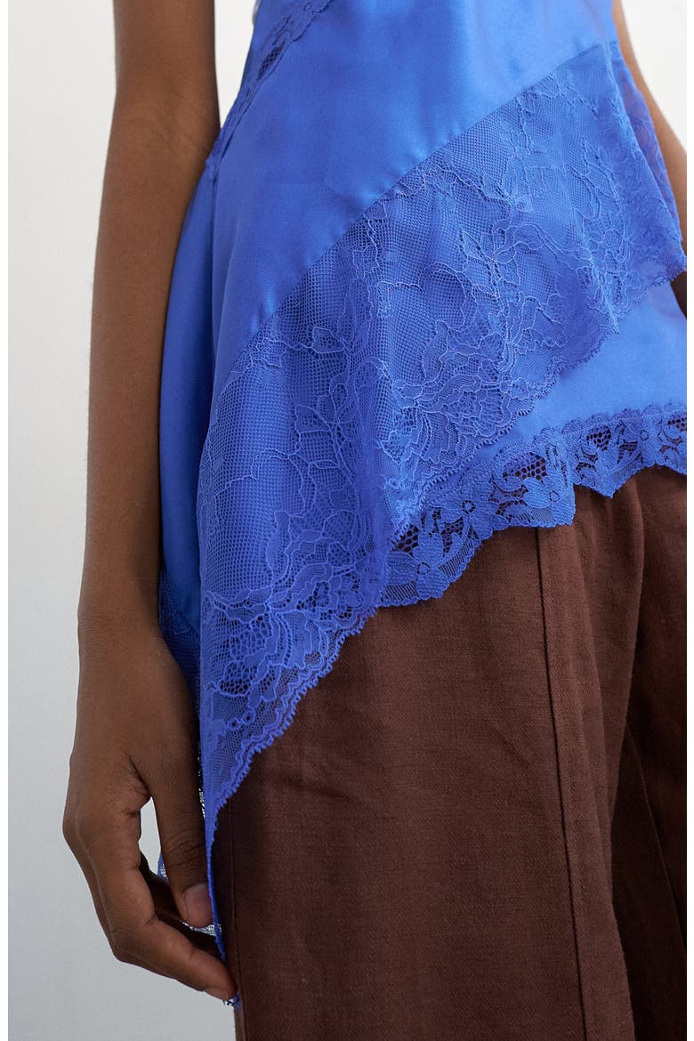 Lace Inset Asymmetric Satin Camisole, Alternate, color, BLUE