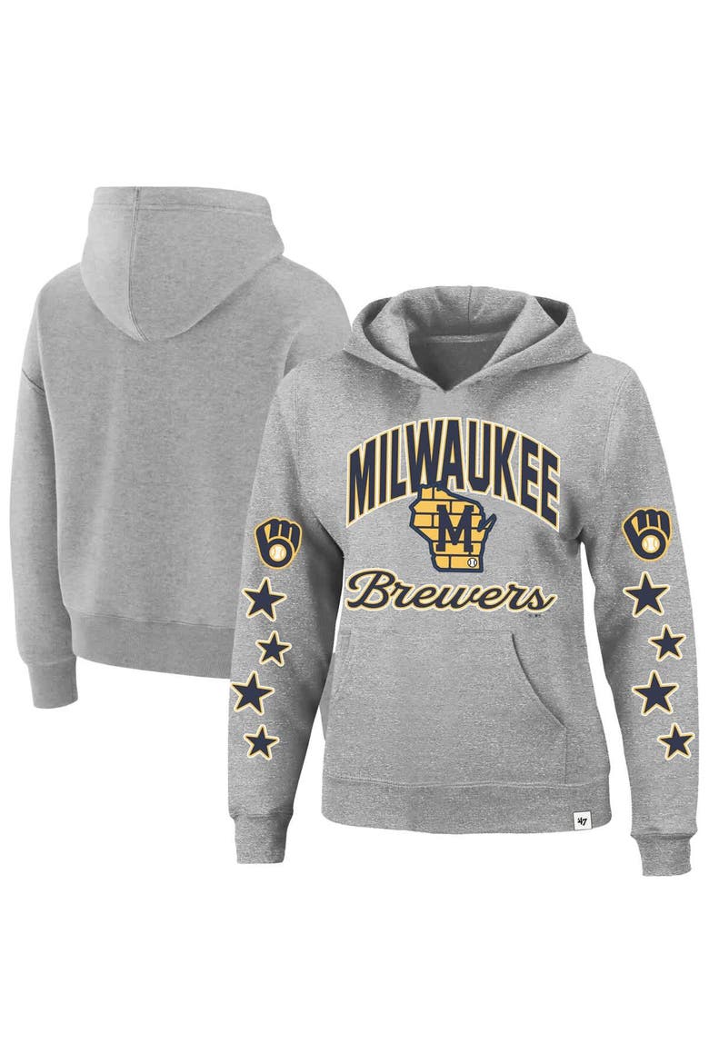 Women's '47  Heather Gray Milwaukee Brewers Plus Size Starry Eye Hoodie, Main, color, Heather Gray