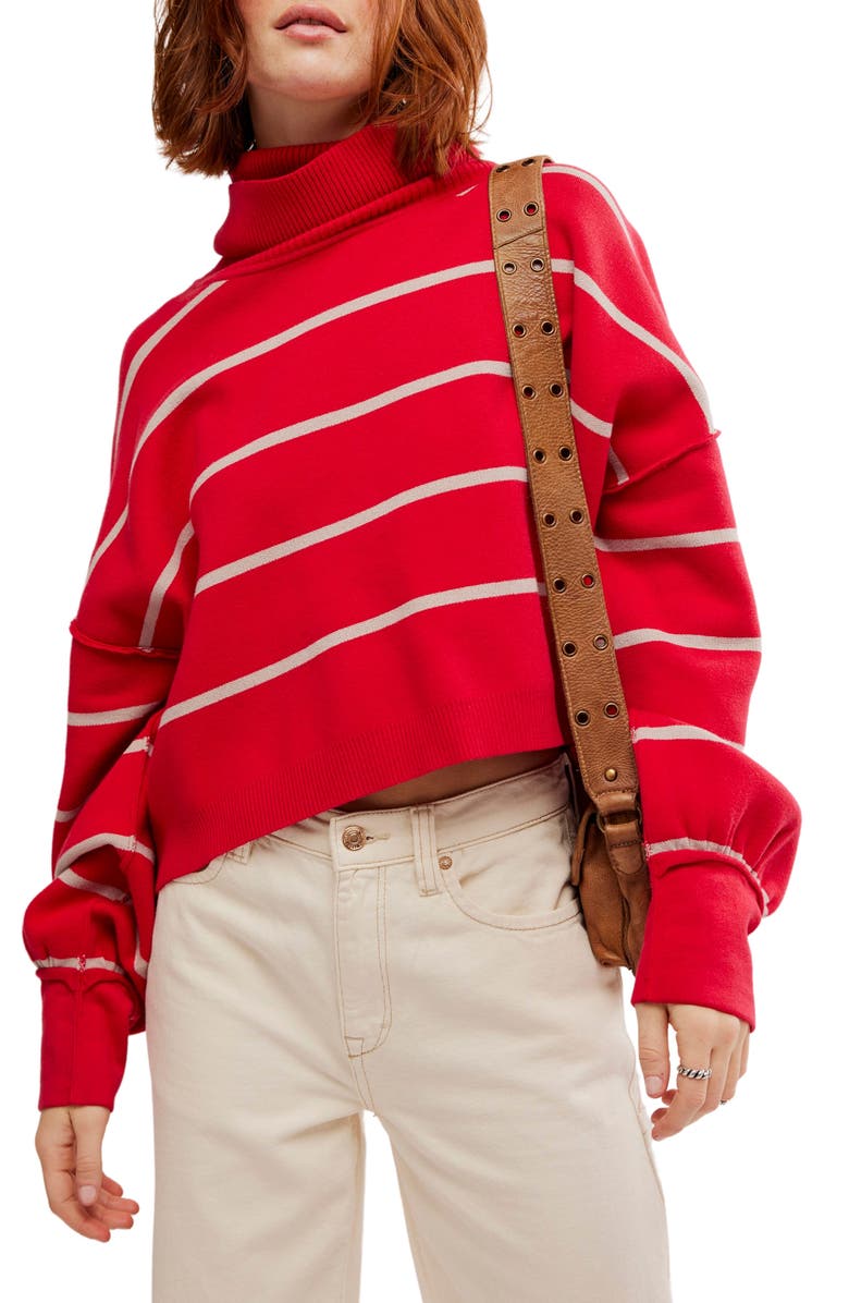 Free People Paulie Stripe Turtleneck Sweater, Main, color, Cherry Mushroom Comb