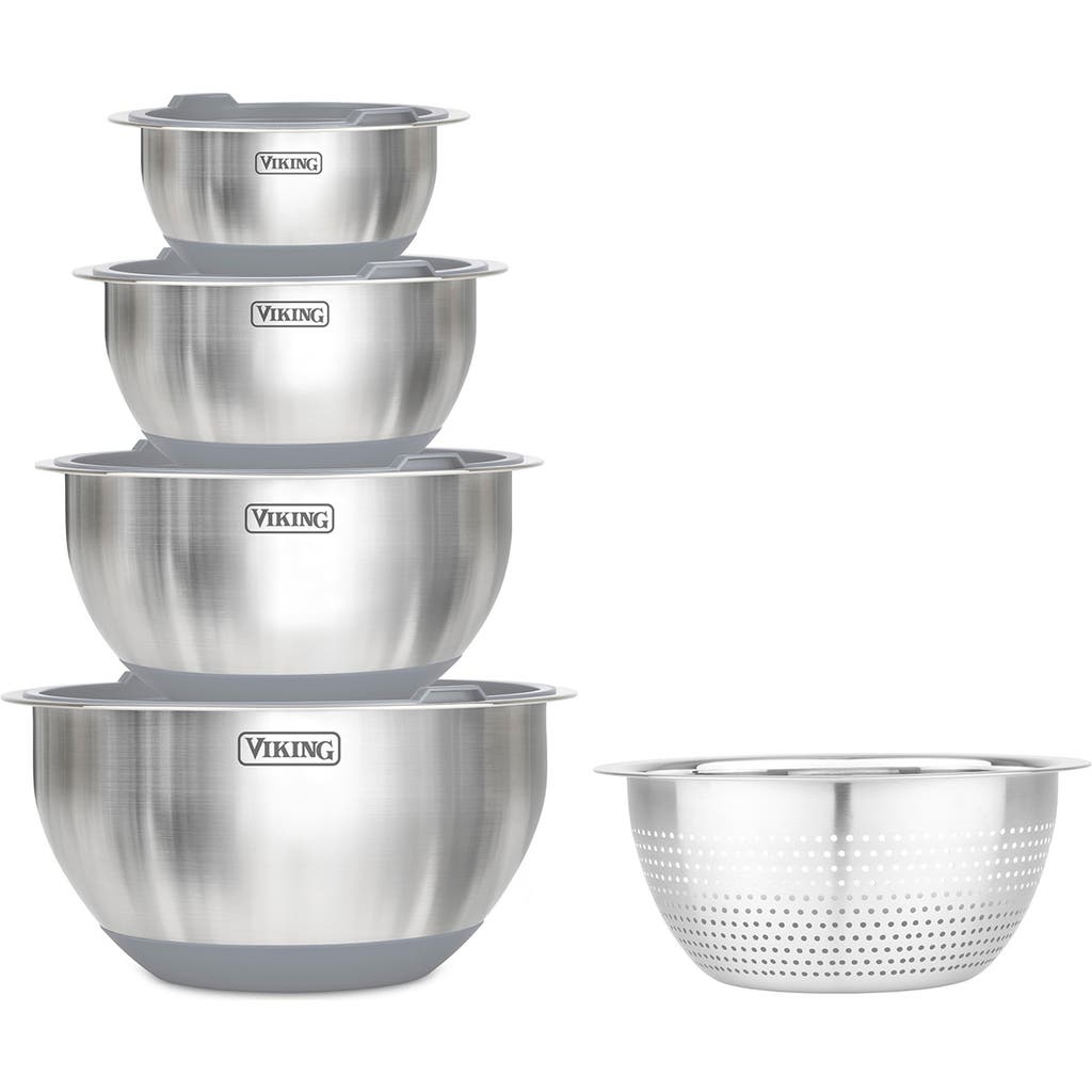 Viking 9 Pc Stainless Steel Bowl Set With Strainer In Grey