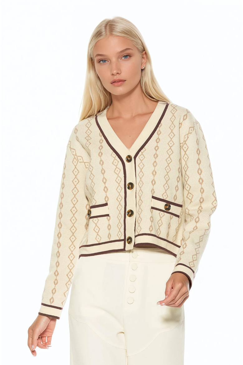 Briar Collegiate Contrast Trim Cardigan, Main, color, Ivory