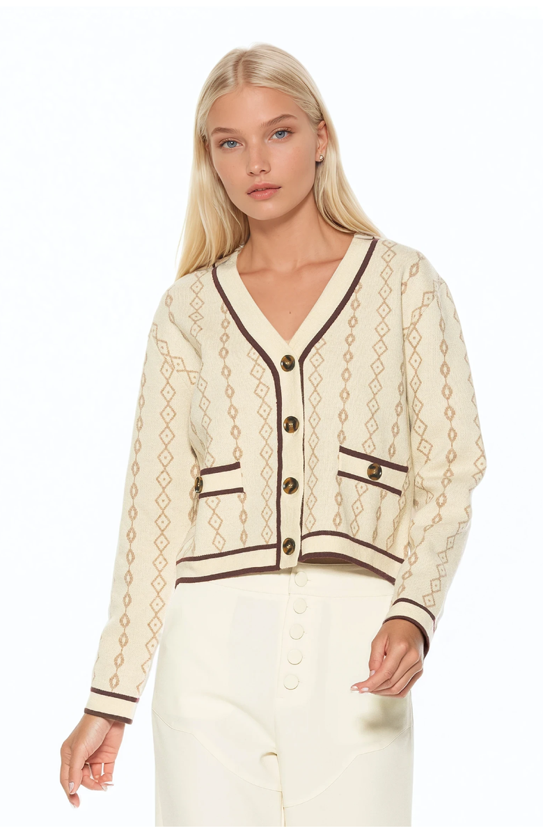Alexia Admor Briar Collegiate Contrast Trim Cardigan, Main, color, Ivory
