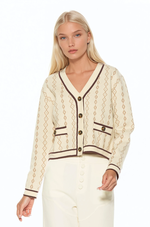 Alexia Admor Briar Collegiate Contrast Trim Cardigan In Neutral