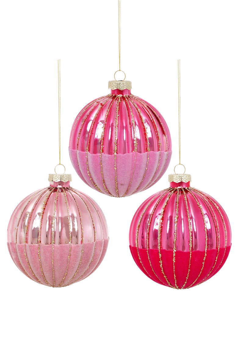 Striped Velvet Ornament, Box of 6, Main, color, Pink