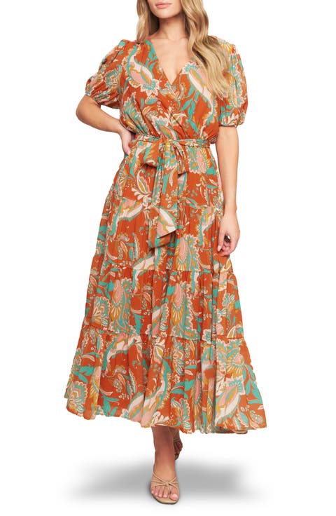 Print Tiered Midi Dress