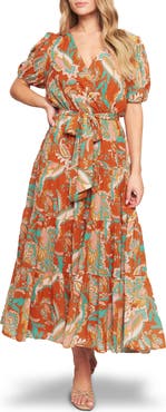 FLYING TOMATO Print Tiered Midi Dress