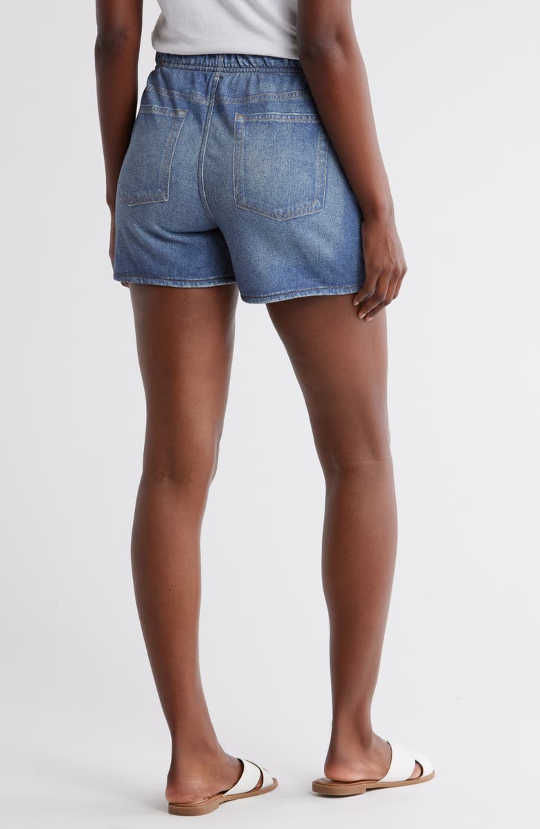 ECRU Mirage Denim Printed French Terry Shorts, Alternate, color, Indigo Wash