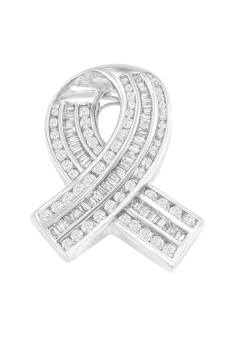14K White Gold 2 5/8 Cttw Diamond Awareness Ribbon Pendant - Chain Not Included, Alternate, color, White