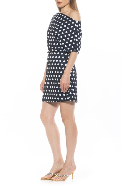 Alexia Admor Suri Draped One-shoulder Minidress In Navy Polka Dot