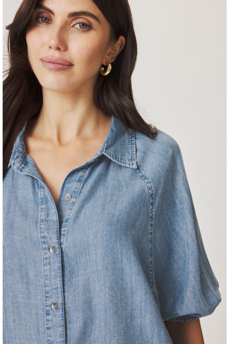 Talia Puff Sleeve Denim Shirt, Alternate, color, INDIGO BLUE