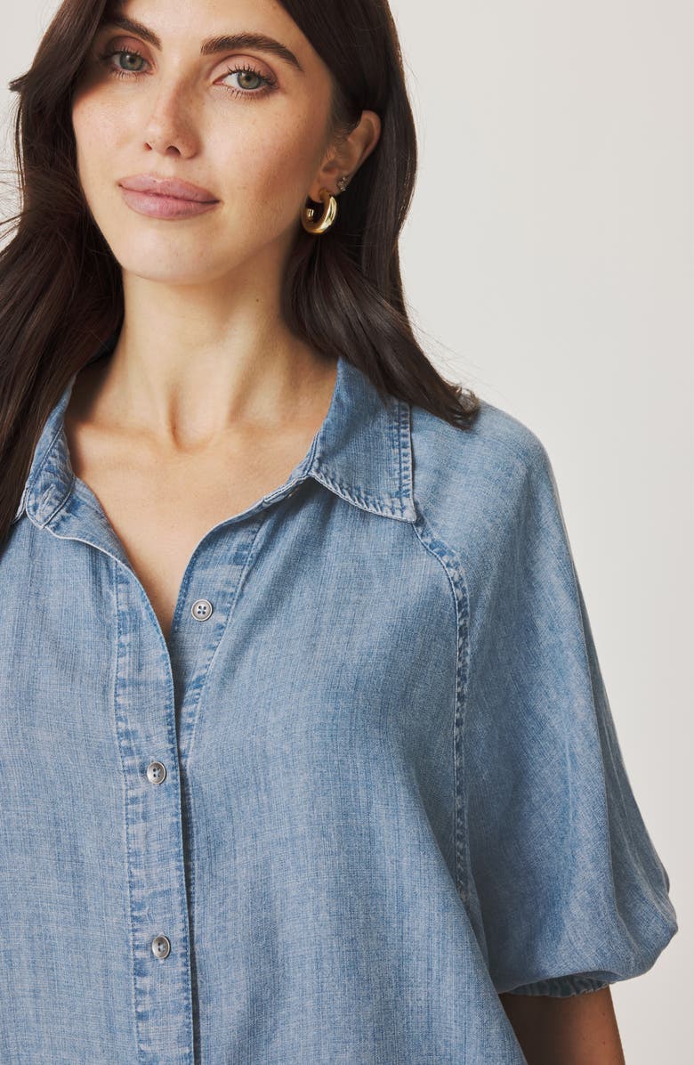 Splendid Talia Puff Sleeve Denim Shirt, Alternate, color, Indigo Blue