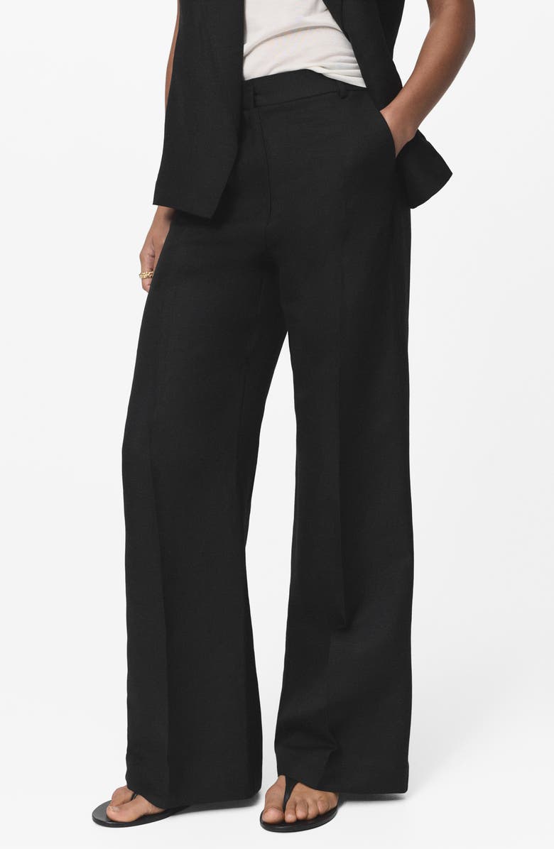 MANGO Straight Leg Linen Blend Pants, Main, color, Black