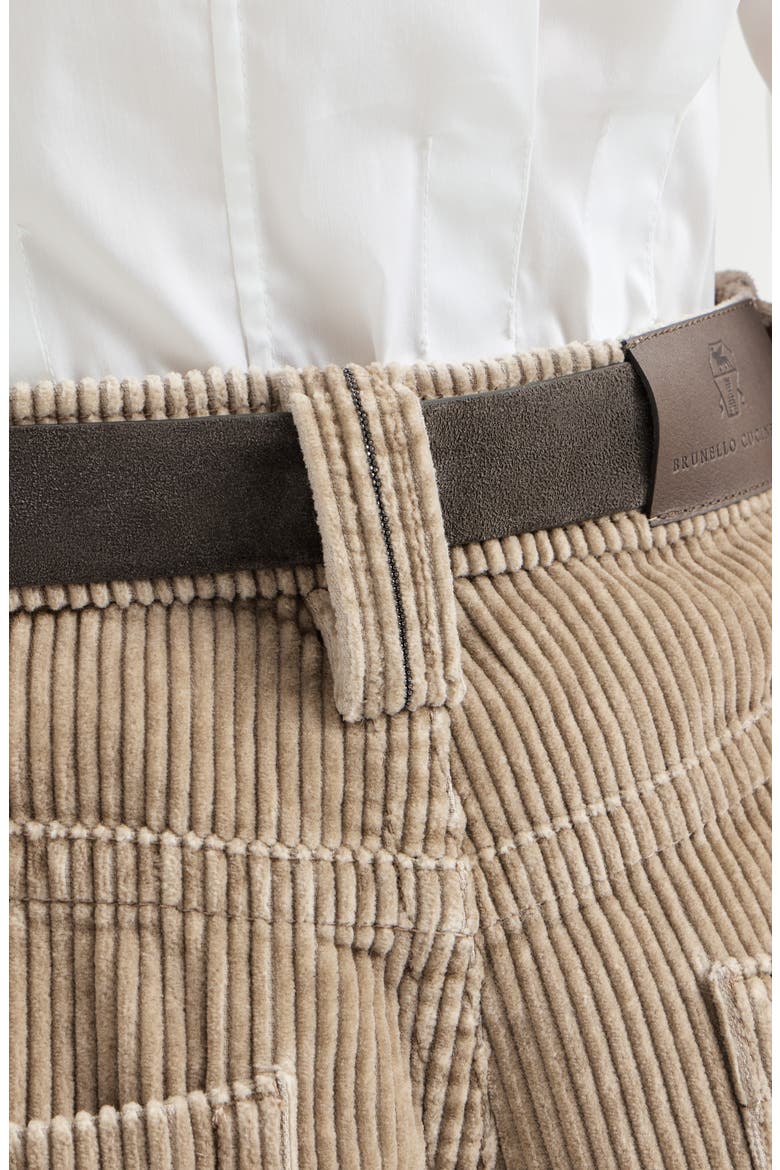 Cotton corduroy baggy trousers with monili, Alternate, color, Beige