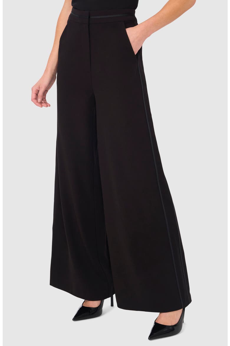 Grosgrain Ribbon Trim Wide Leg Pants, Alternate, color, RICH BLACK 060