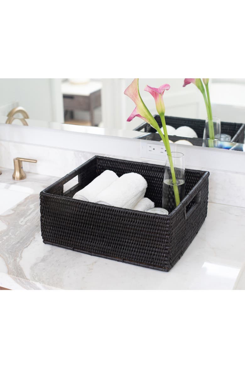 Rectangular Rattan Storage Basket, Alternate, color, Tudor Black