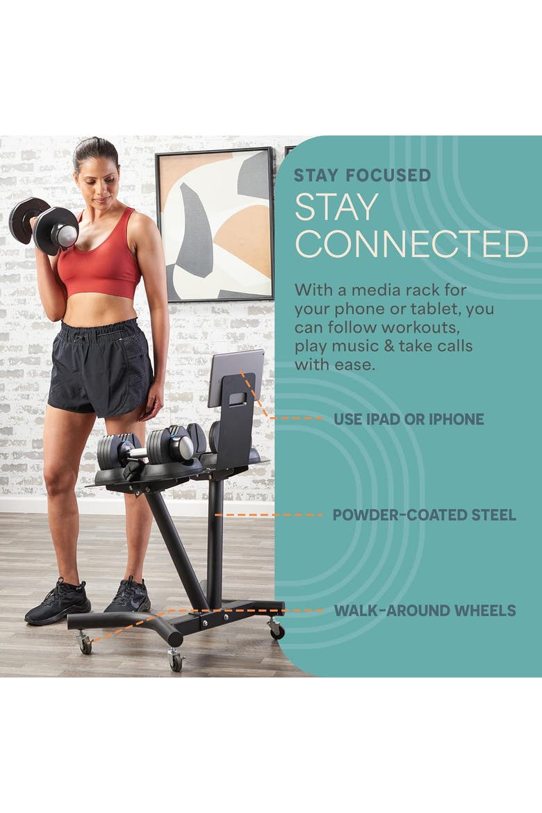Adjustable Dumbbell Stand with Tablet Holder Home Gym Rack, Alternate, color, Black
