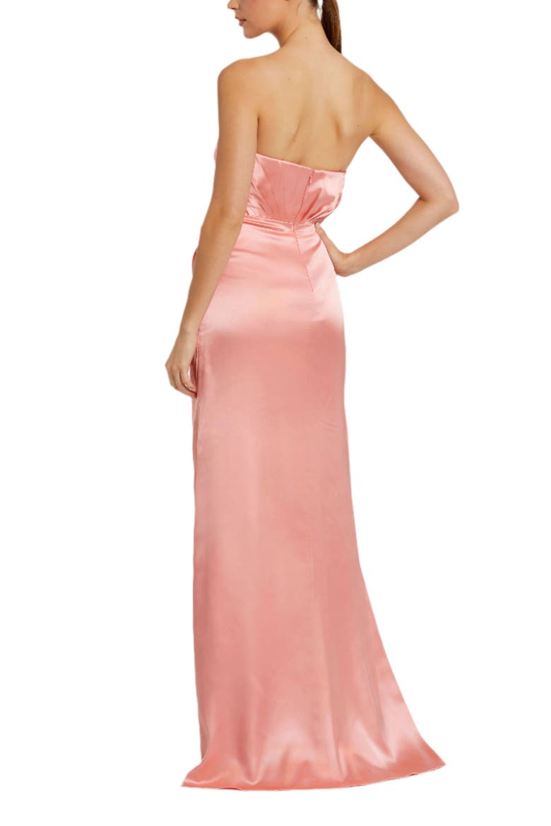 Women's Strapless Satin Gown with Floral 3D Accent, Alternate, color, Coral