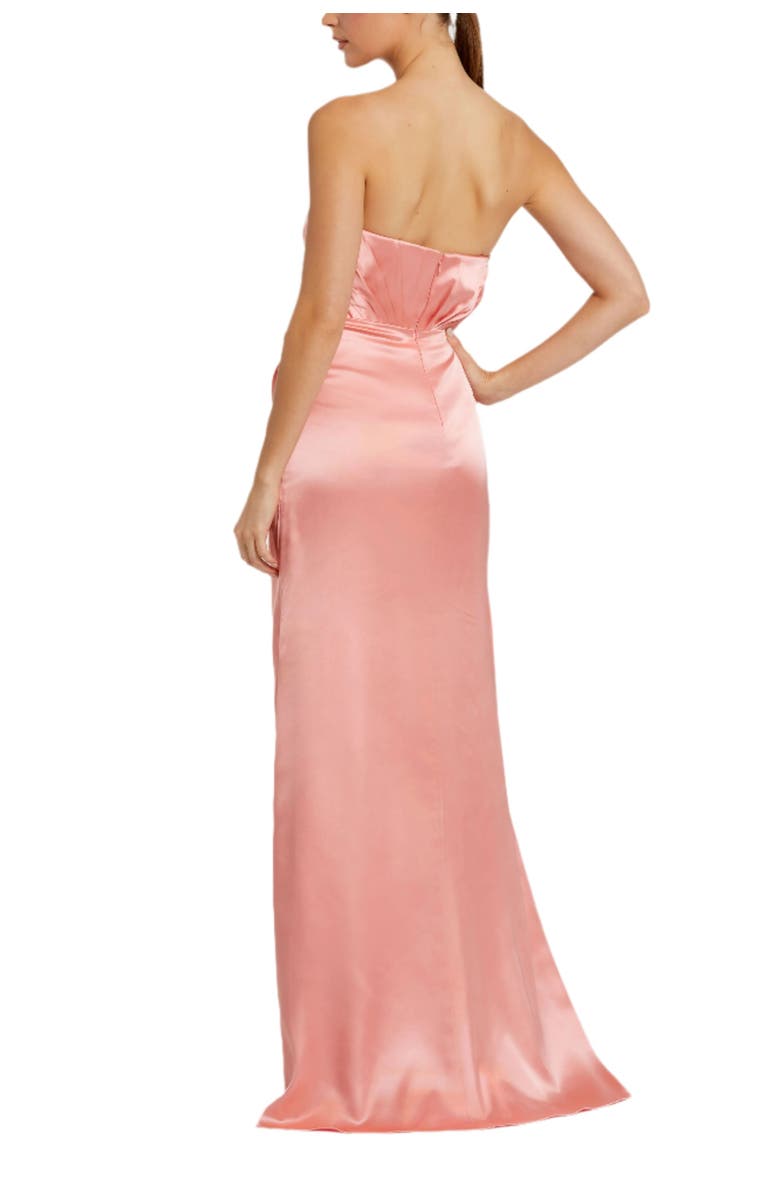 Mac Duggal Women's Strapless Satin Gown with Floral 3D Accent, Alternate, color, Coral