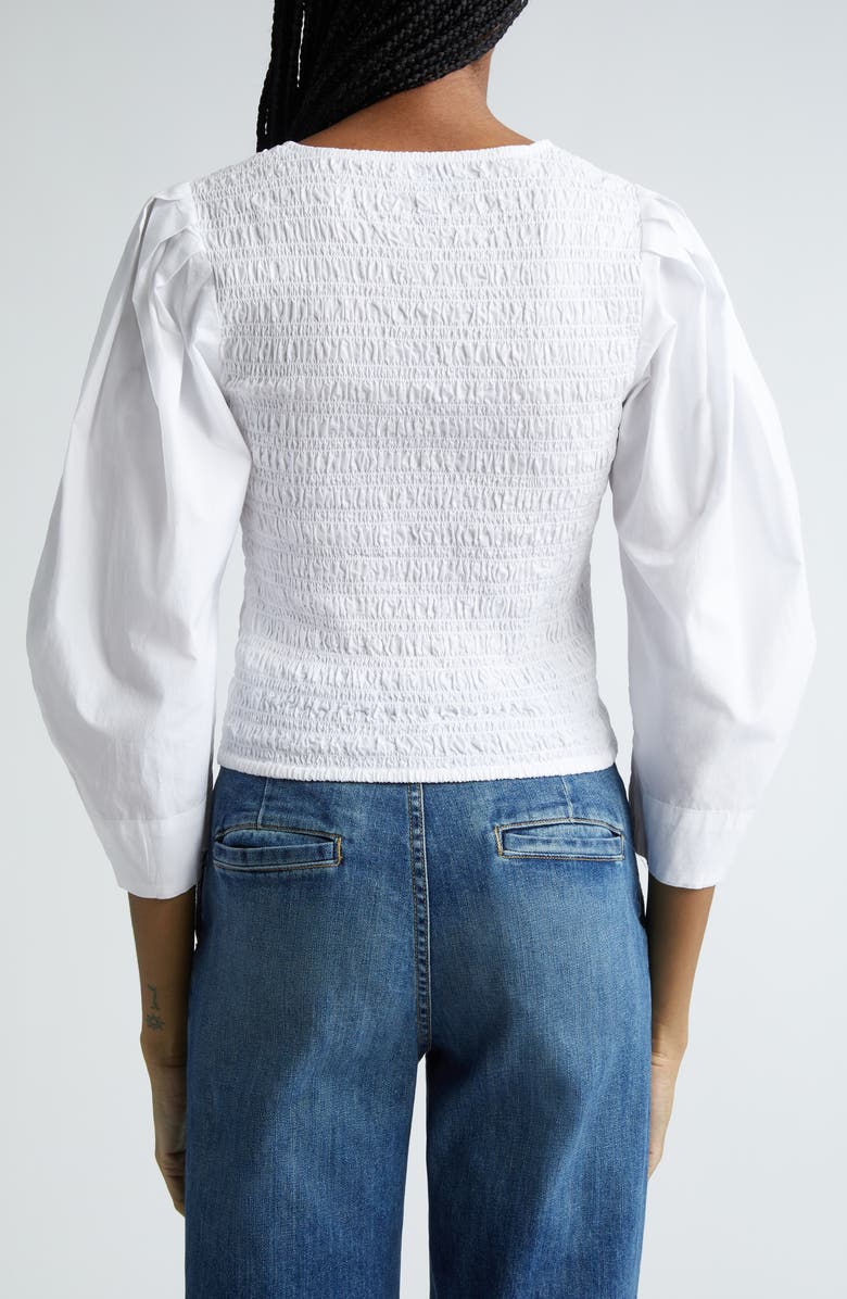 Ganni Shirred Lantern Sleeve Organic Cotton Poplin Top, Alternate, color, 