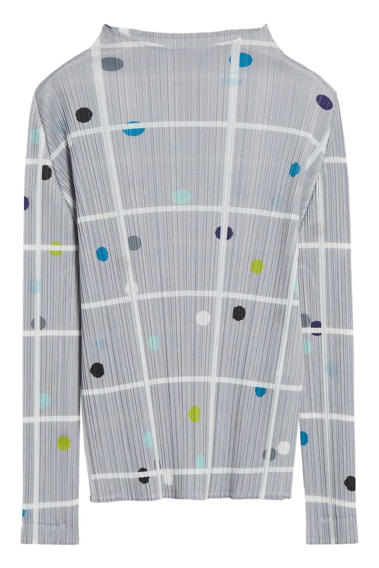 Crossing Dots Pleated Funnel Neck Top, Alternate, color, LIGHT GRAY