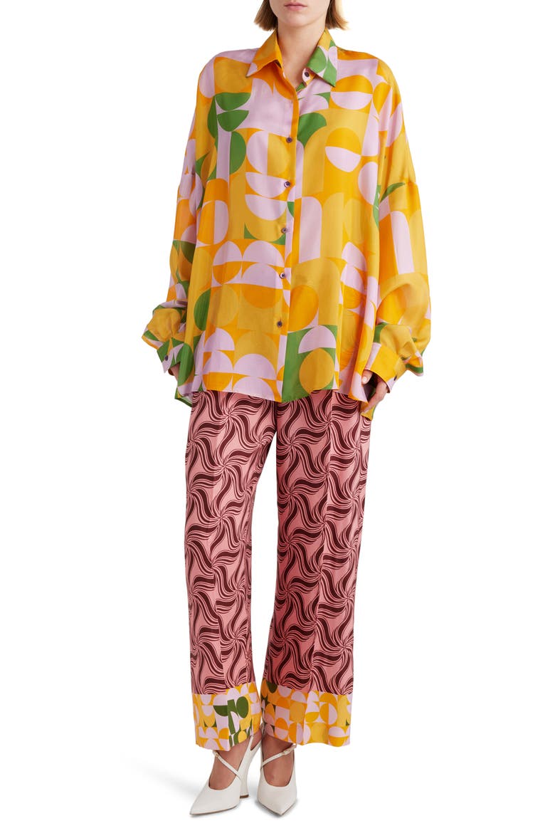 Mixed Print Straight Leg Pants, Alternate, color, PINK