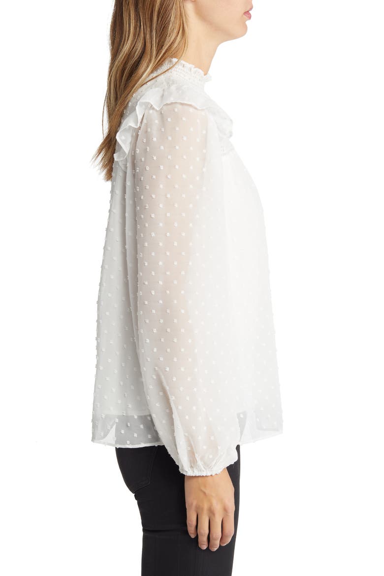 Yannis Smocked Clip Dot Blouse, Alternate, color, WHITE