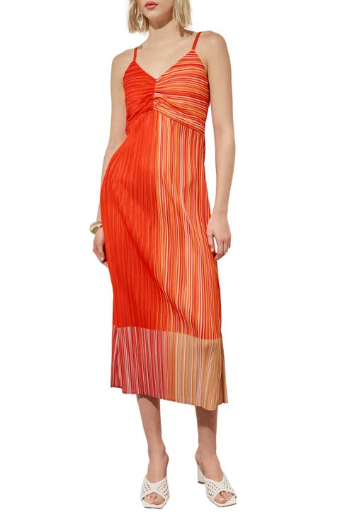 Ombré Stripe Crêpe de Chine Midi Dress
