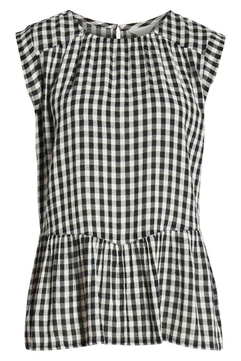 Flutter Hem Woven Tank, Alternate, color, BLACK WHITE CHAMBRAY PLAID