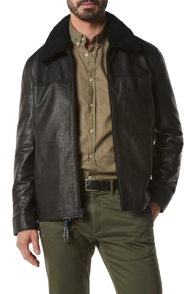 Andrew Marc Truxton Genuine Shearling Trim Leather Jacket, Main, color, 