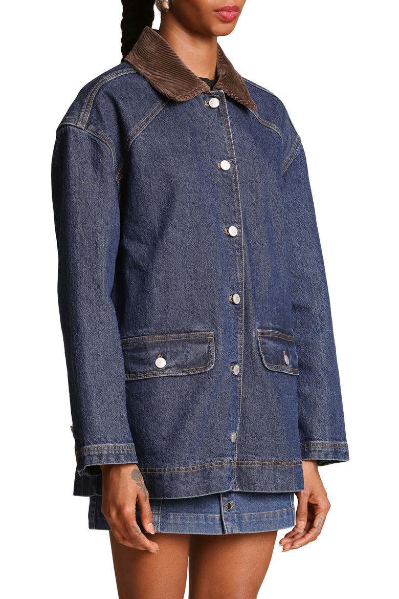 Relaxed Contrast Collar Barn Jacket, Alternate, color, RAW INDIGO