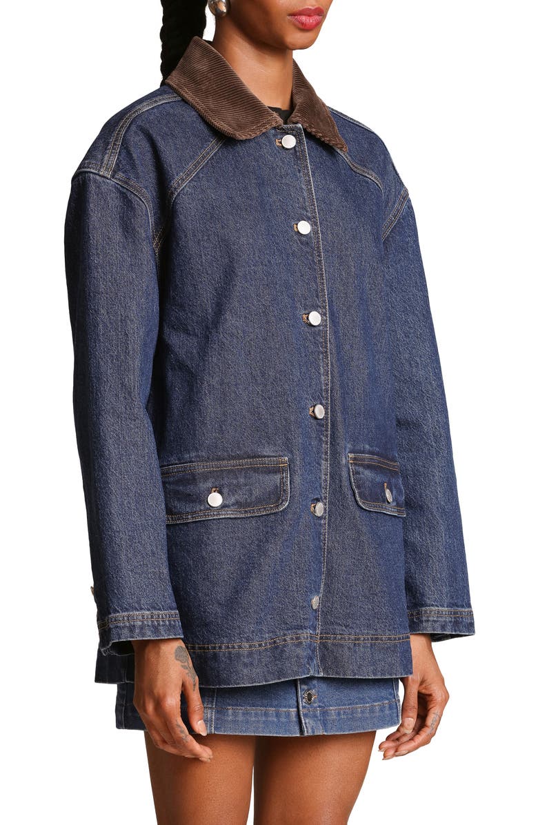 Avec Les Filles Relaxed Contrast Collar Barn Jacket, Alternate, color, Raw Indigo