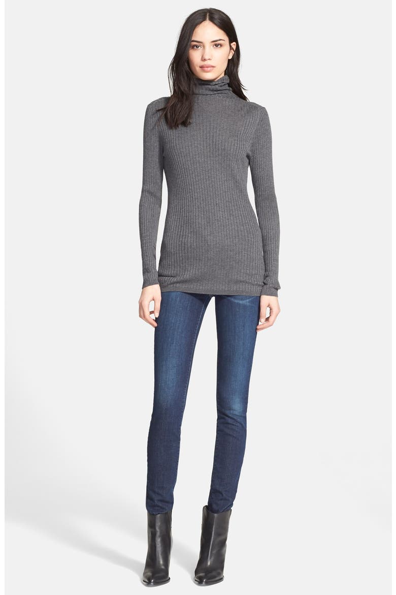 Skinny Rib Turtleneck, Alternate, color, CHARCOAL